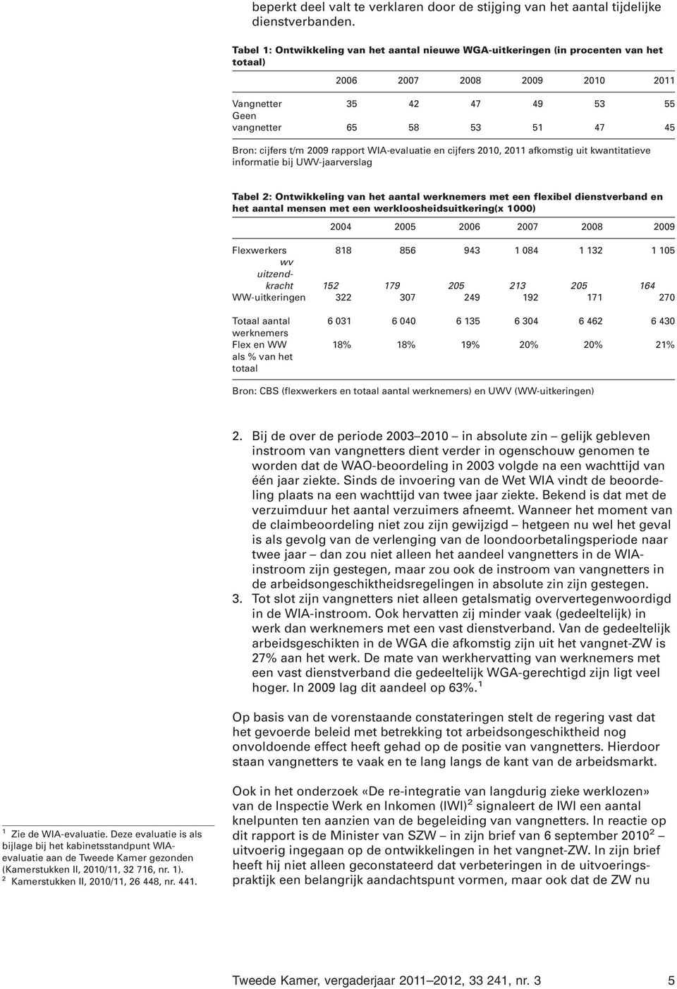 t/m 2009 rapport WIA-evaluatie en cijfers 2010, 2011 afkomstig uit kwantitatieve informatie bij UWV-jaarverslag Tabel 2: Ontwikkeling van het aantal werknemers met een flexibel dienstverband en het
