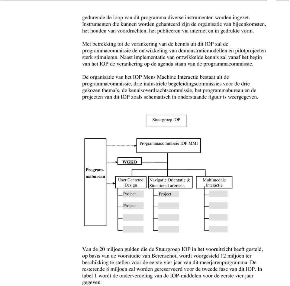 Met betrekking tot de verankering van de kennis uit dit IOP zal de programmacommissie de ontwikkeling van demonstratiemodellen en pilotprojecten sterk stimuleren.