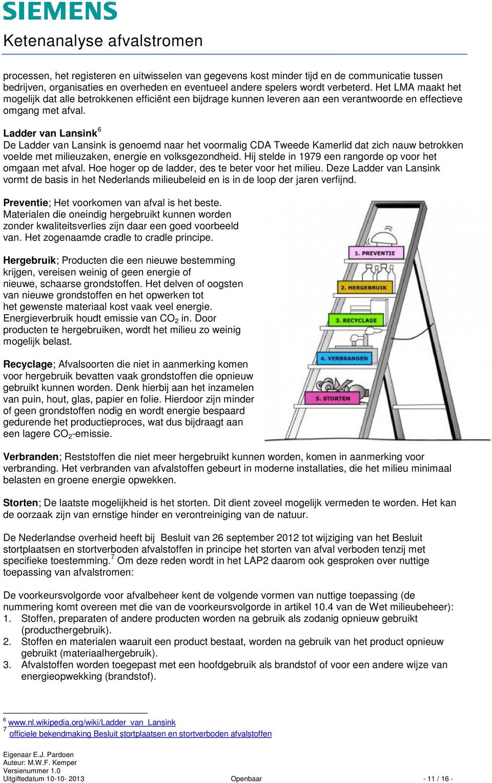 Ladder van Lansink 6 De Ladder van Lansink is genoemd naar het voormalig CDA Tweede Kamerlid dat zich nauw betrokken voelde met milieuzaken, energie en volksgezondheid.