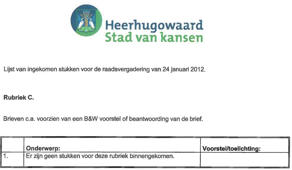 voorzien van een B&W voorstel of beantwoording van de brief.