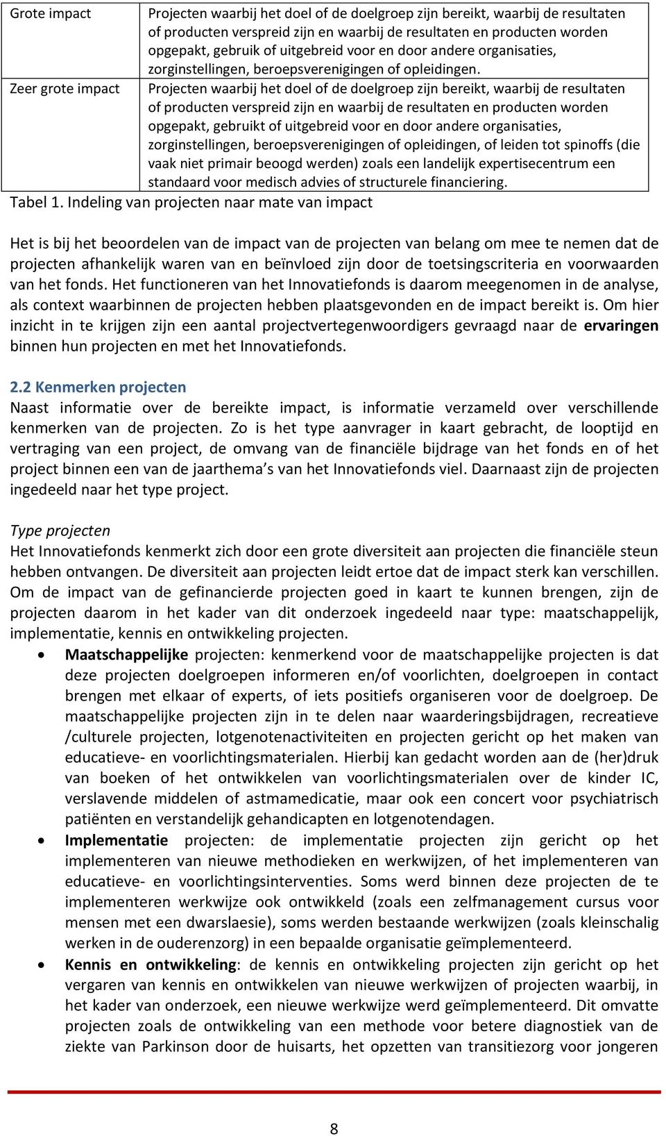 Zeer grote impact Projecten waarbij het doel of de doelgroep zijn bereikt, waarbij de resultaten of producten verspreid zijn en waarbij de resultaten en producten worden opgepakt, gebruikt of