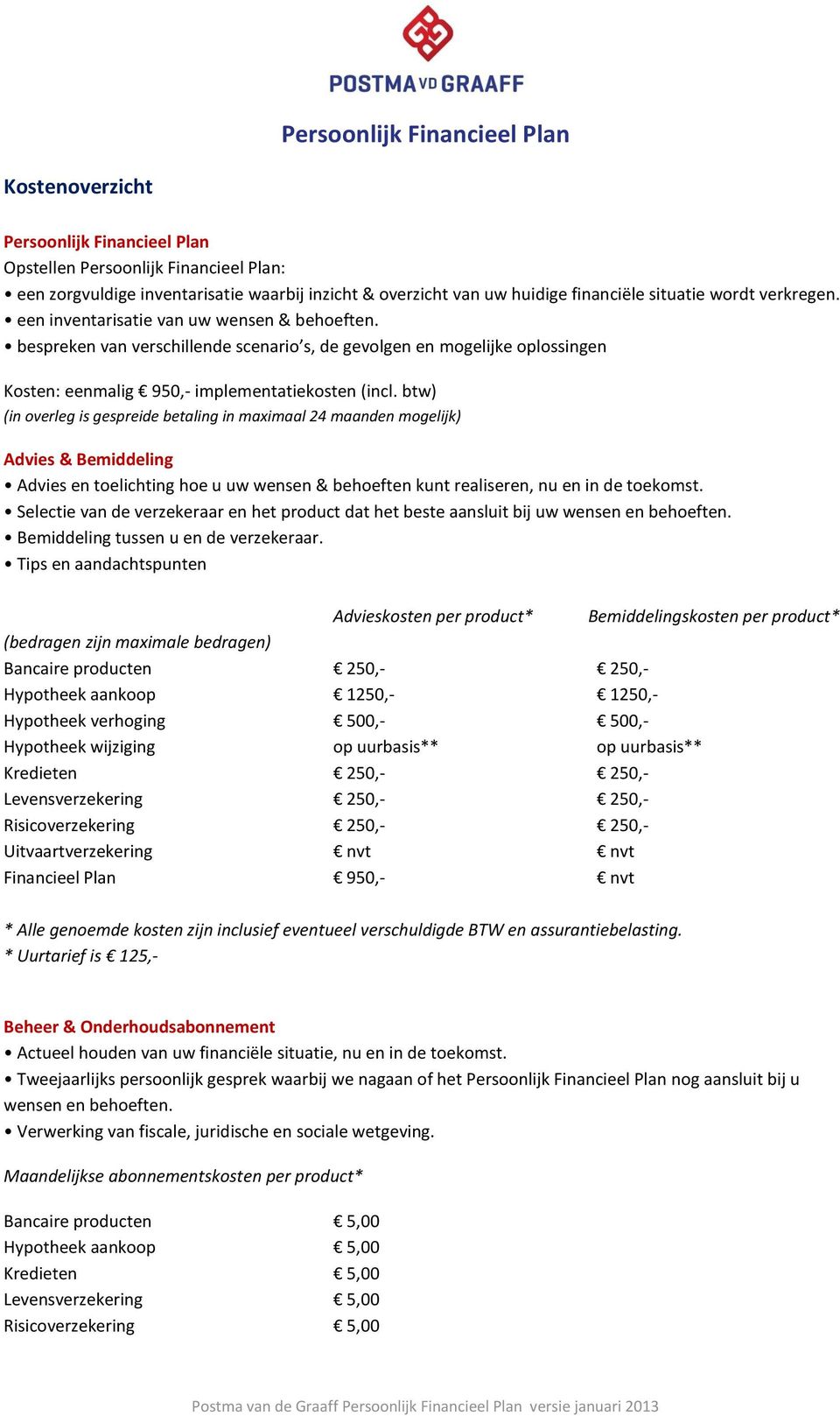 btw) (in overleg is gespreide betaling in maximaal 24 maanden mogelijk) Advies & Bemiddeling Advies en toelichting hoe u uw wensen & behoeften kunt realiseren, nu en in de toekomst.