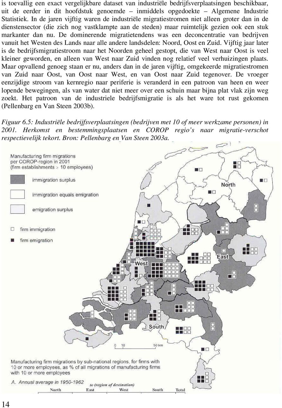 De dominerende migratietendens was een deconcentratie van bedrijven vanuit het Westen des Lands naar alle andere landsdelen: Noord, Oost en Zuid.