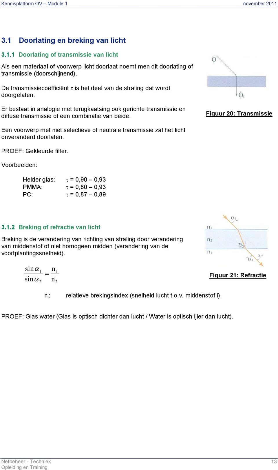 Figuur 20: Transmissie Een voorwerp met niet selectieve of neutrale transmissie zal het licht onveranderd doorlaten. PROEF: Gekleurde filter.