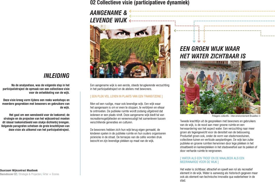 Het gaat om een wensbeeld voor de toekomst; de strategie en de projecten van het wijkcontract moeten dit ideaal toekomstbeeld een stukje dichterbij brengen.