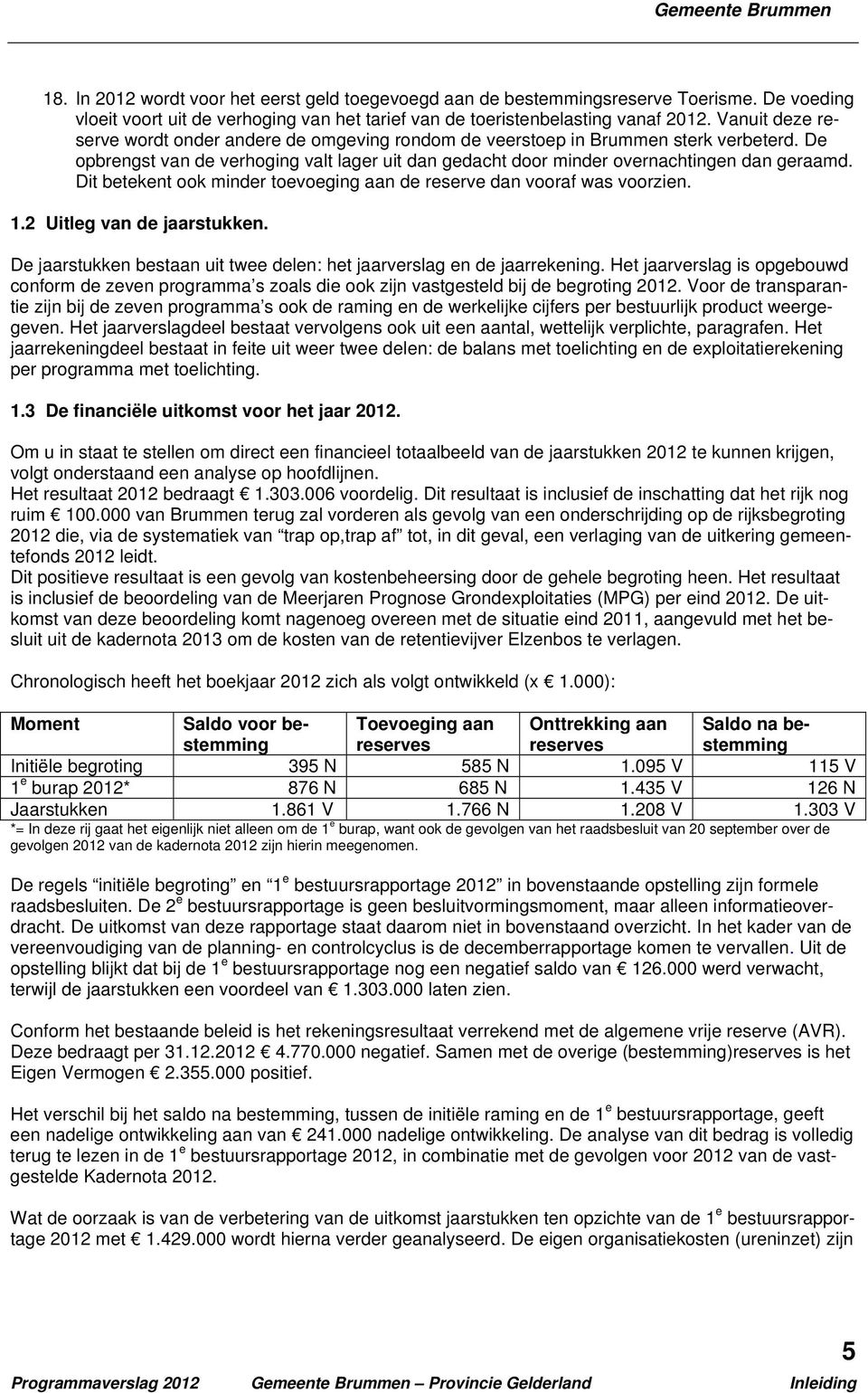 Dit betekent ook minder toevoeging aan de reserve dan vooraf was voorzien. 1.2 Uitleg van de jaarstukken. De jaarstukken bestaan uit twee delen: het jaarverslag en de jaarrekening.