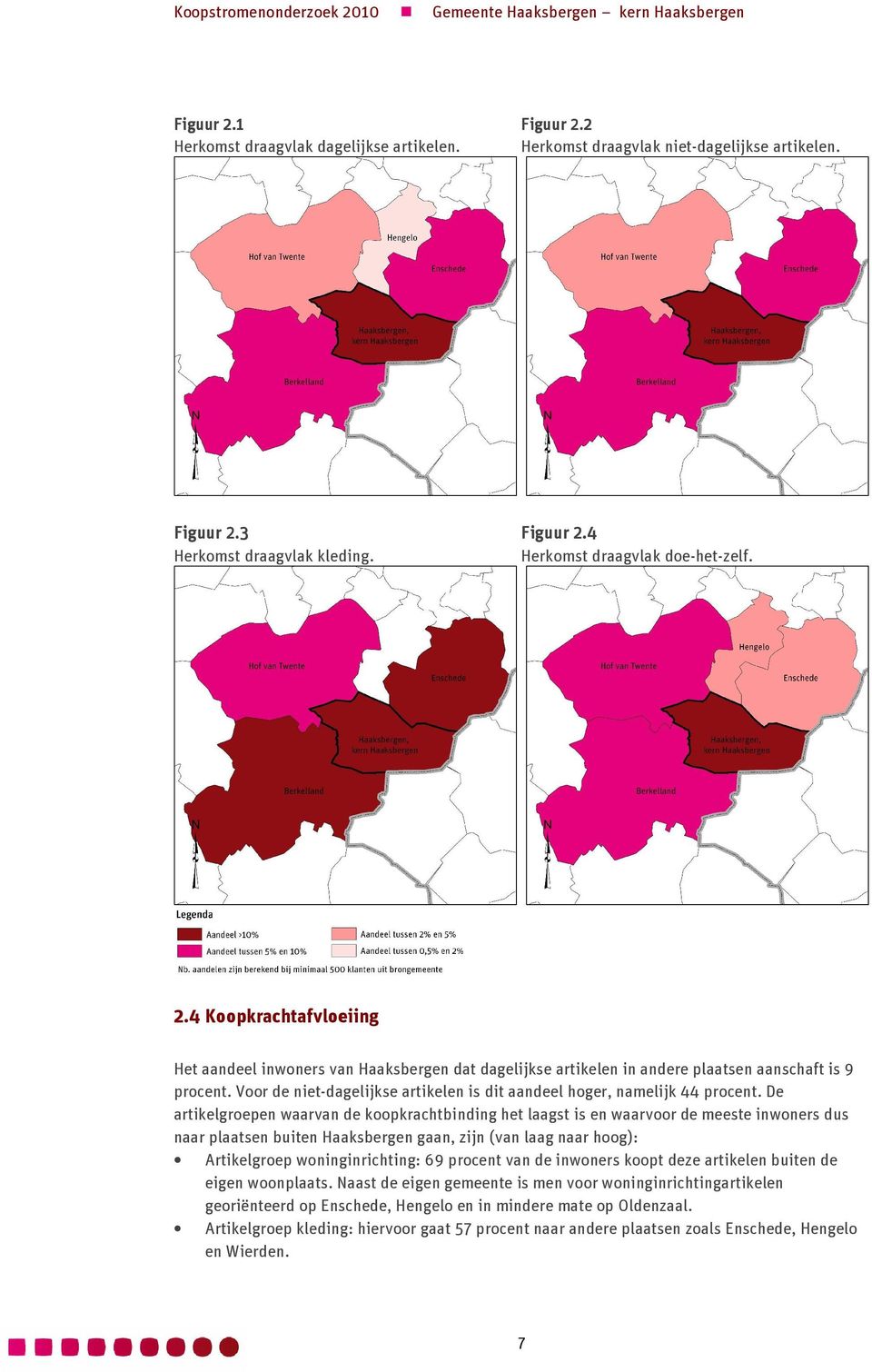 De artikelgroepen waarvan de koopkrachtbinding het laagst is en waarvoor de meeste inwoners dus naar plaatsen buiten Haaksbergen gaan, zijn (van laag naar hoog): Artikelgroep woninginrichting: 69