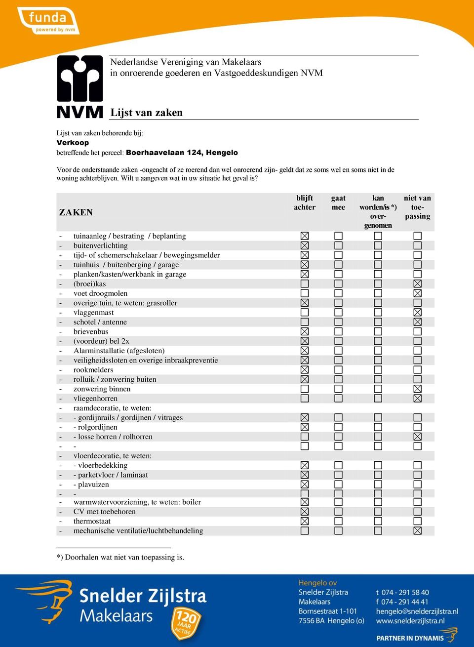 ZAKEN - tuinaanleg / bestrating / beplanting - buitenverlichting - tijd- of schemerschakelaar / bewegingsmelder - tuinhuis / buitenberging / garage - planken/kasten/werkbank in garage - (broei)kas -