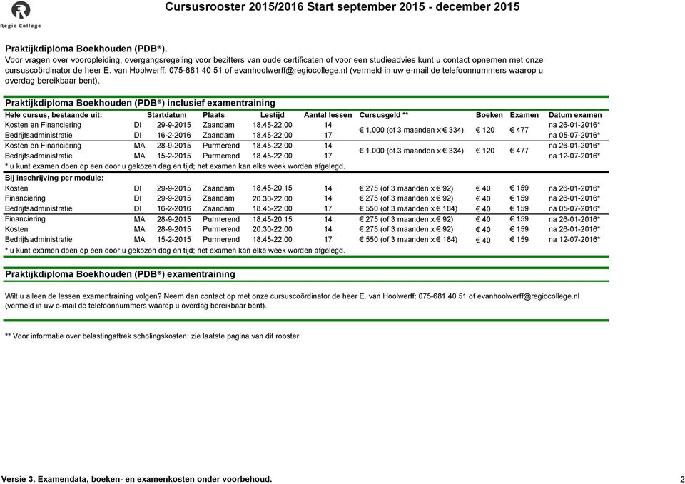 van Hoolwerff: 075-681 40 51 of evanhoolwerff@regiocollege.nl (vermeld in uw e-mail de telefoonnummers waarop u overdag bereikbaar bent).