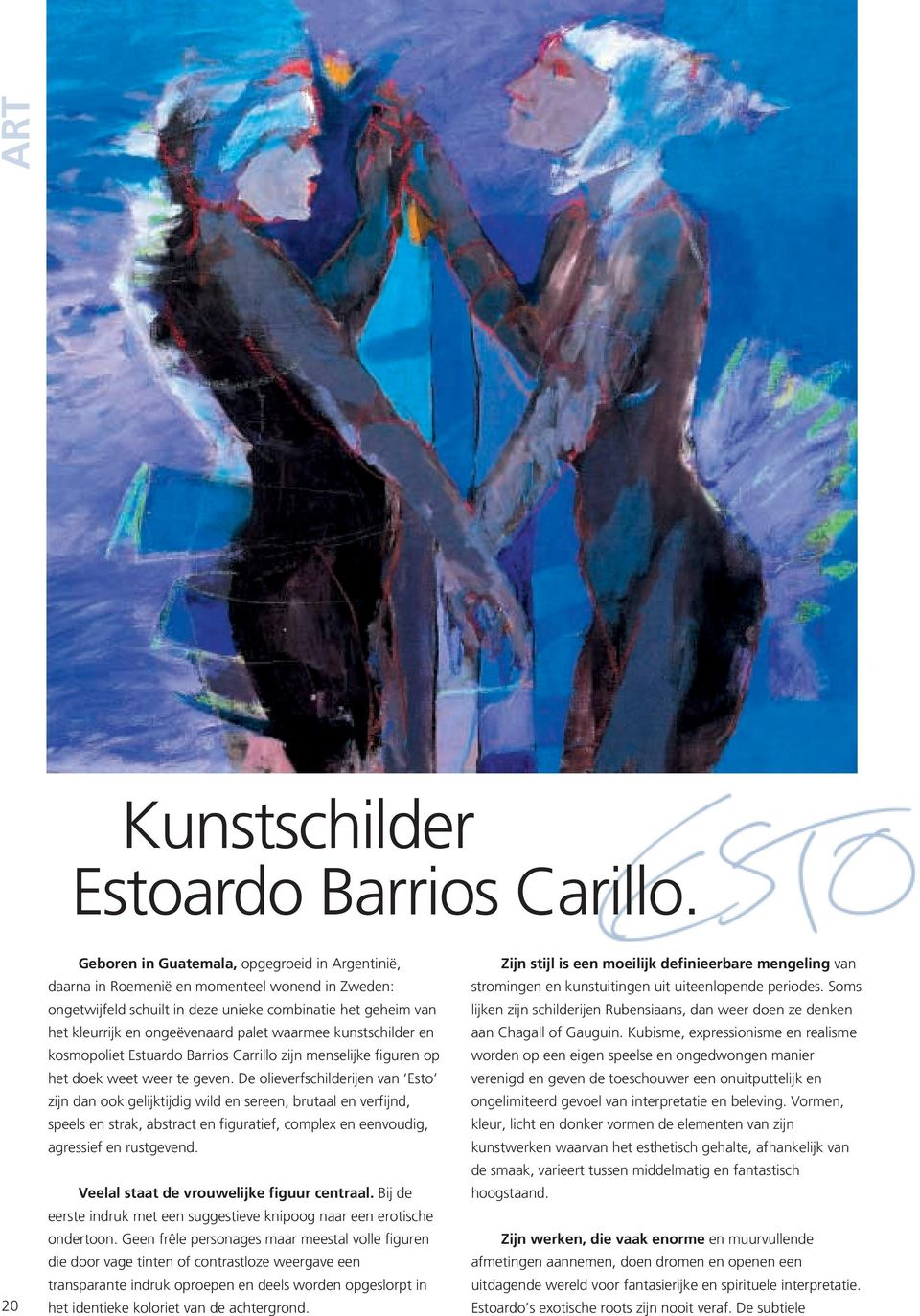 waarmee kunstschilder en kosmopoliet Estuardo Barrios Carrillo zijn menselijke figuren op het doek weet weer te geven.