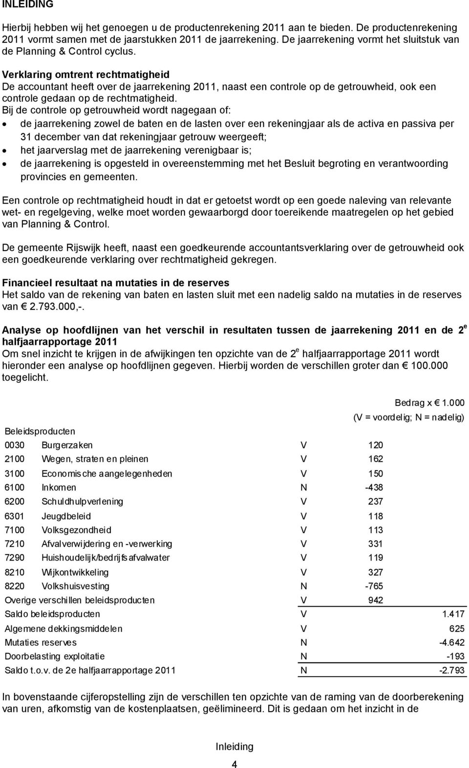 Verklaring omtrent rechtmatigheid De accountant heeft over de jaarrekening 2011, naast een controle op de getrouwheid, ook een controle gedaan op de rechtmatigheid.