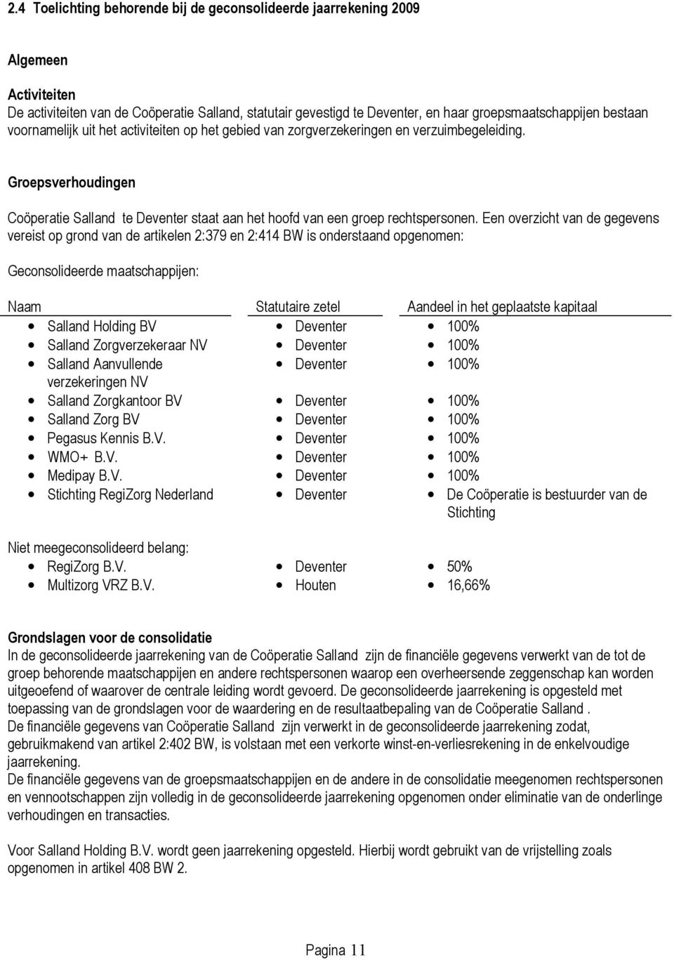 Een overzicht van de gegevens vereist op grond van de artikelen 2:379 en 2:414 BW is onderstaand opgenomen: Geconsolideerde maatschappijen: Naam Statutaire zetel Aandeel in het geplaatste kapitaal