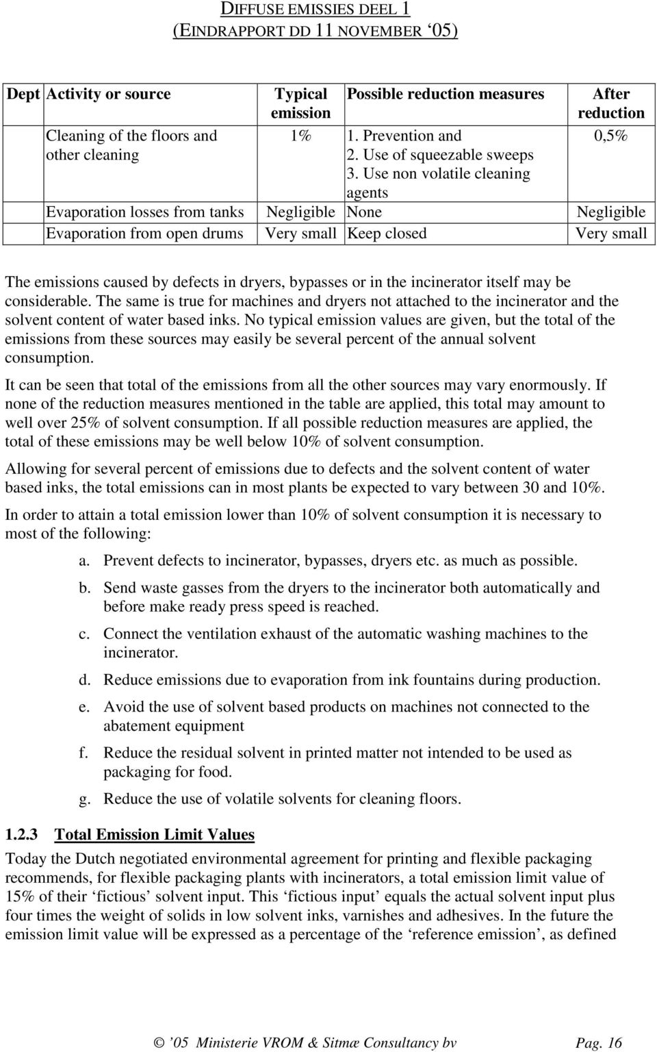 bypasses or in the incinerator itself may be considerable. The same is true for machines and dryers not attached to the incinerator and the solvent content of water based inks.