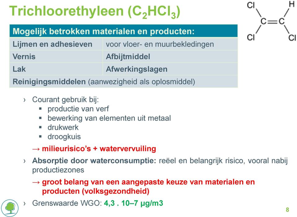 Afbijtmiddel Afwerkingslagen Reinigingsmiddelen (aanwezigheid als oplosmiddel) Absorptie door waterconsumptie: reëel en belangrijk