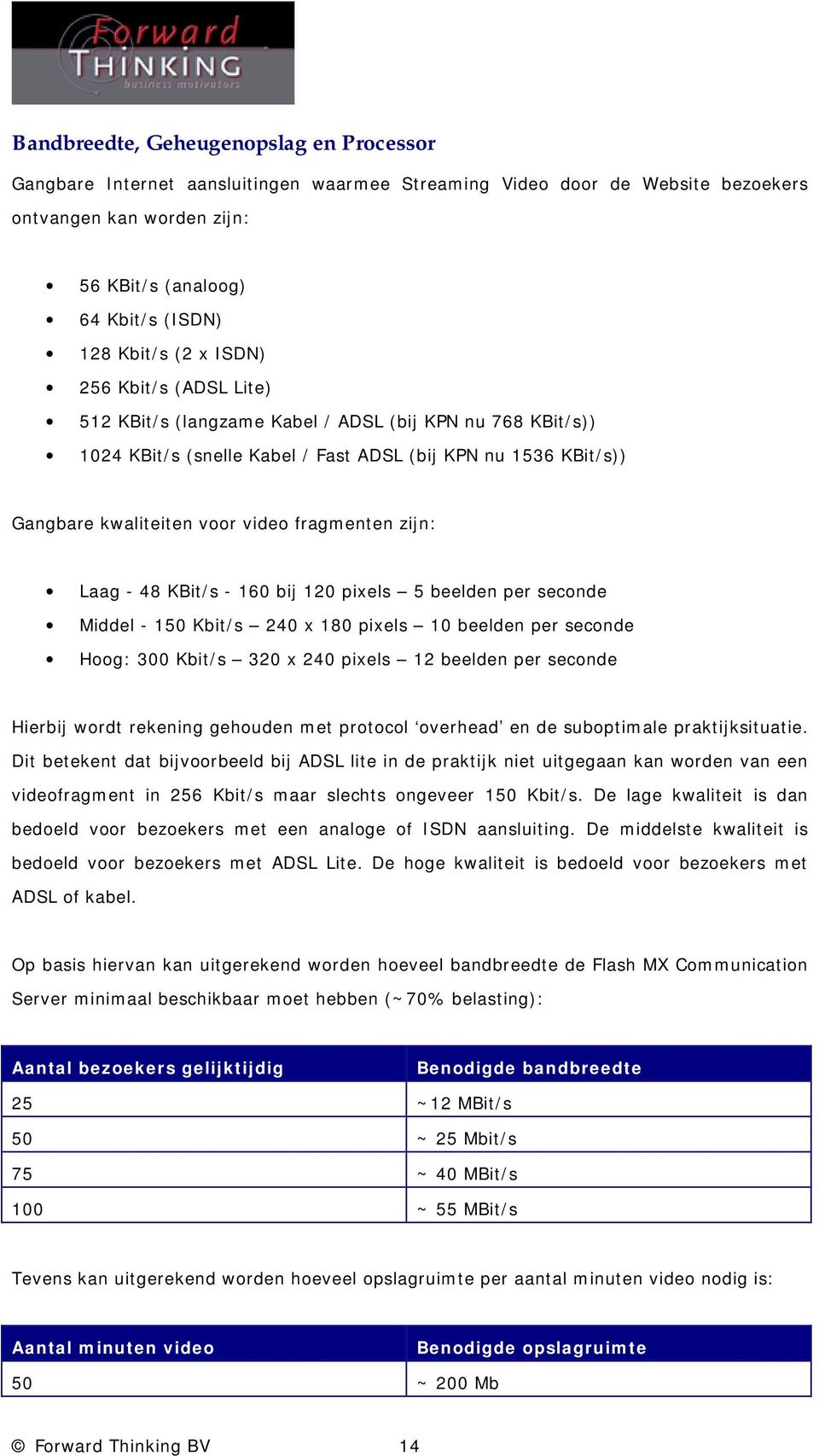 zijn: Laag - 48 KBit/s - 160 bij 120 pixels 5 beelden per seconde Middel - 150 Kbit/s 240 x 180 pixels 10 beelden per seconde Hoog: 300 Kbit/s 320 x 240 pixels 12 beelden per seconde Hierbij wordt