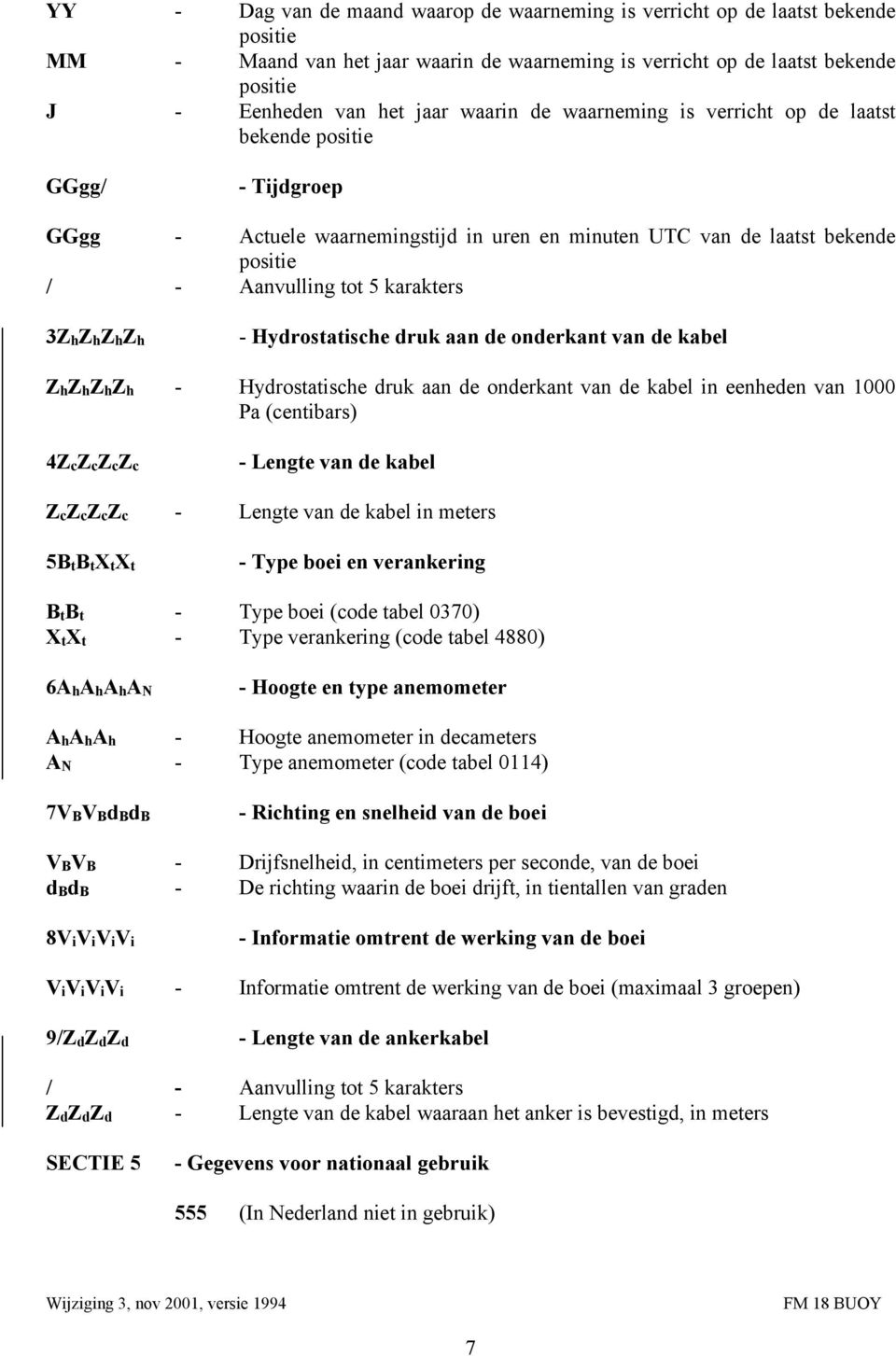 3ZhZhZhZh - Hydrostatische druk aan de onderkant van de kabel ZhZhZhZh - Hydrostatische druk aan de onderkant van de kabel in eenheden van 1000 Pa (centibars) 4ZcZcZcZc - Lengte van de kabel ZcZcZcZc