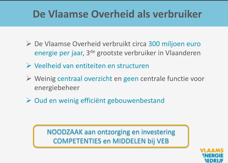 structuren Weinig centraal overzicht en geen centrale functie voor energiebeheer Oud en