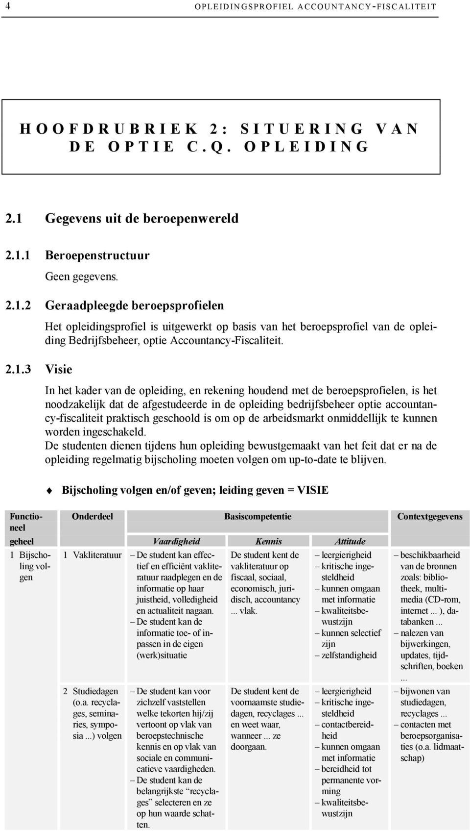 In het kader van de opleiding, en rekening houdend met de beroepsprofielen, is het noodzakelijk dat de afgestudeerde in de opleiding bedrijfsbeheer optie accountancy-fiscaliteit praktisch geschoold