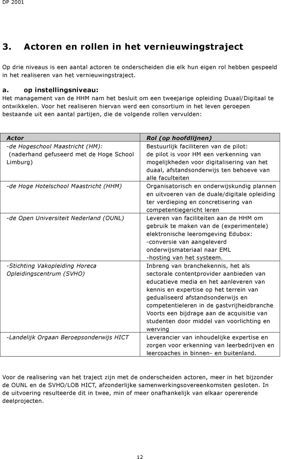 Voor het realiseren hiervan werd een consortium in het leven geroepen bestaande uit een aantal partijen, die de volgende rollen vervulden: Actor -de Hogeschool Maastricht (HM): (naderhand gefuseerd