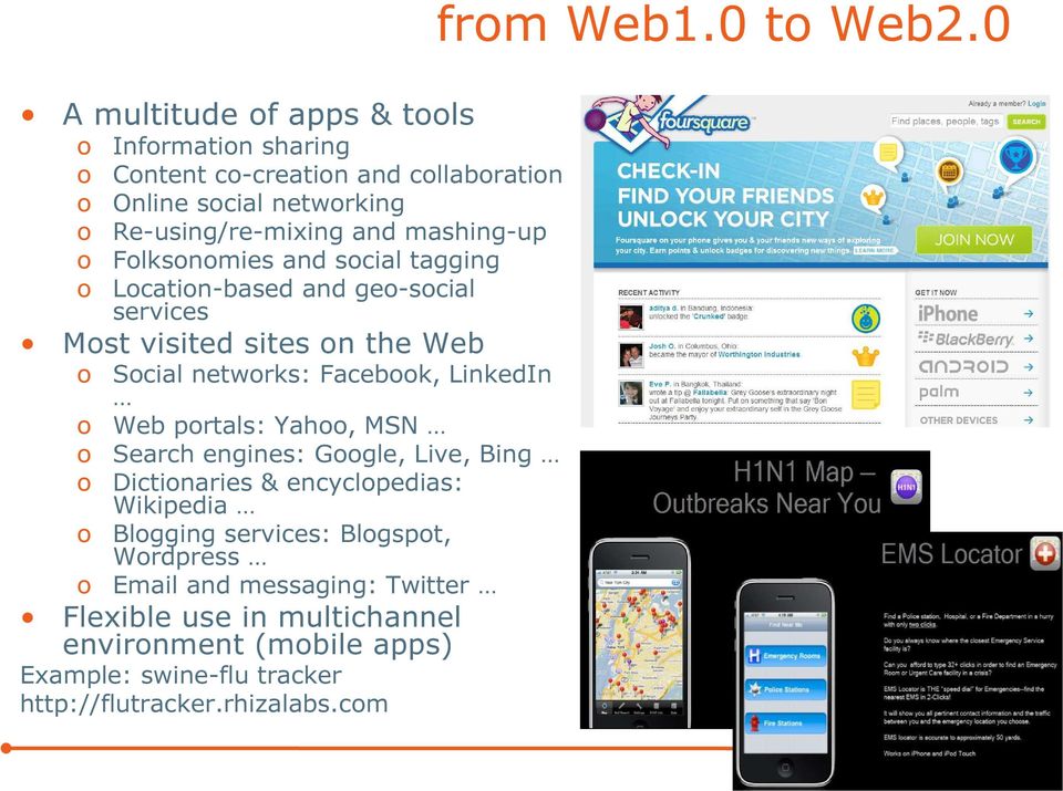 LinkedIn Web portals: Yahoo, MSN Search engines: Google, Live, Bing Dictionaries & encyclopedias: Wikipedia Blogging services: Blogspot, Wordpress