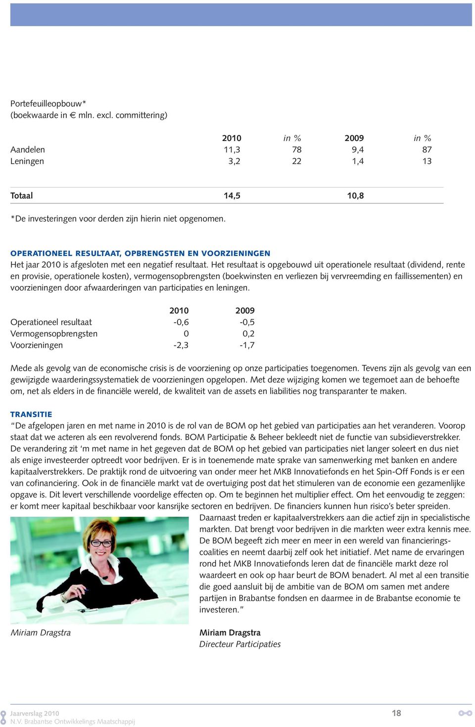 OPERATIONEEL RESULTAAT, OPBRENGSTEN EN VOORZIENINGEN Het jaar 2010 is afgesloten met een negatief resultaat.