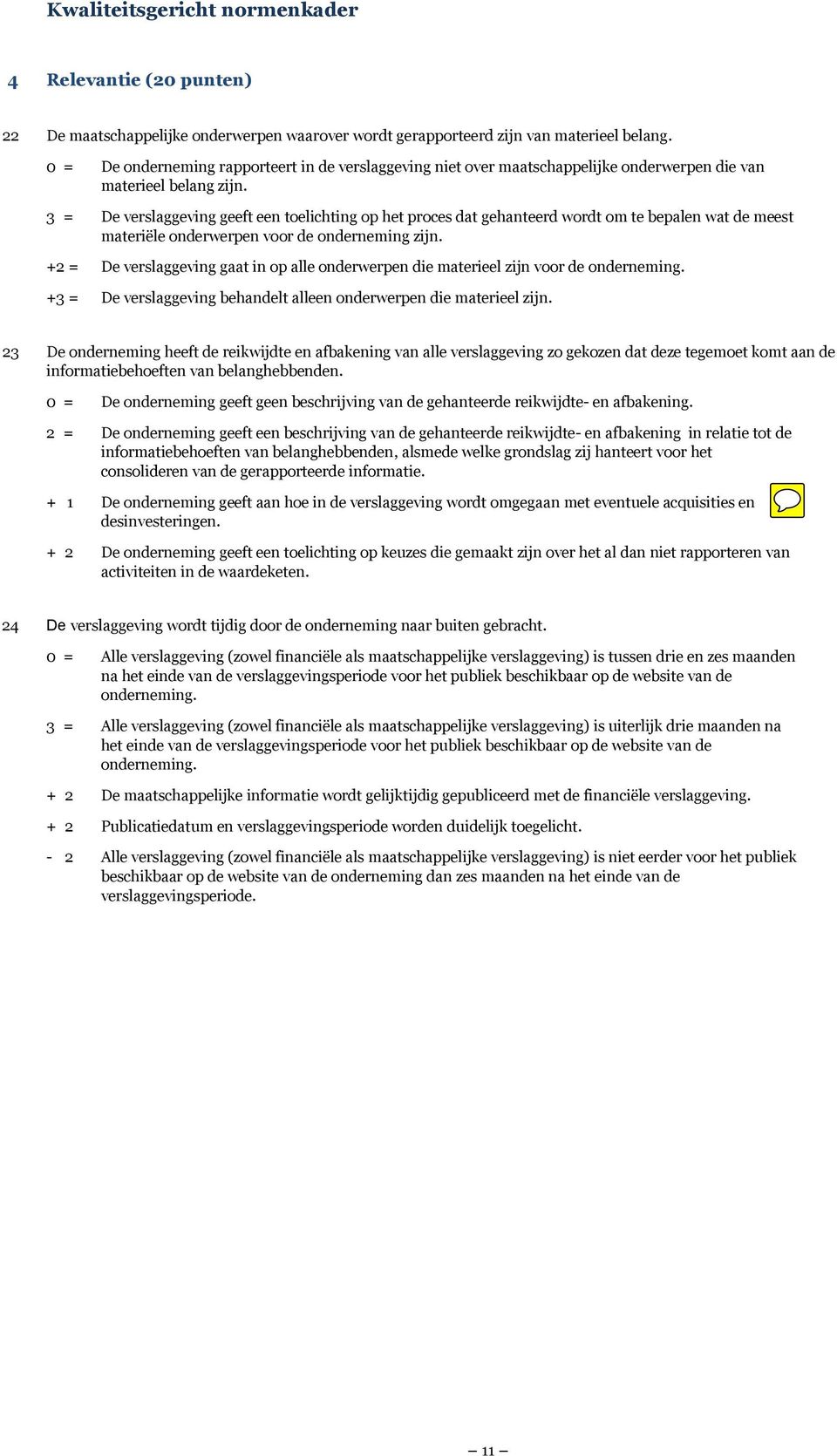 3 = De verslaggeving geeft een toelichting op het proces dat gehanteerd wordt om te bepalen wat de meest materiële onderwerpen voor de onderneming zijn.