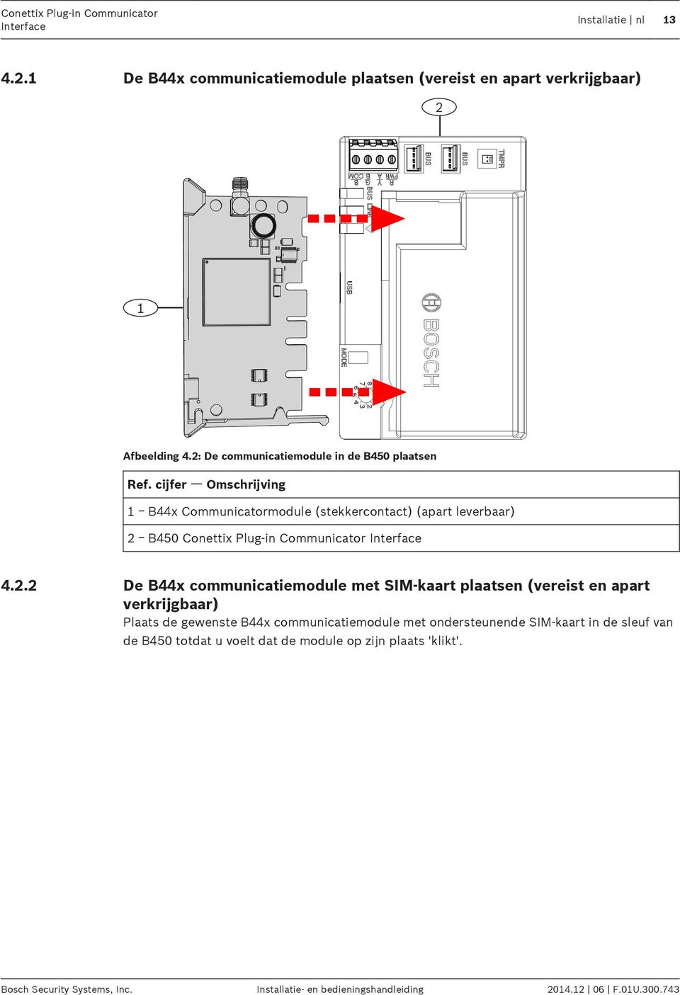 cijfer ᅳ Omschrijving 1 ᅳ B44x Communicatormodule (stekkercontact) (apart leverbaar) 2 