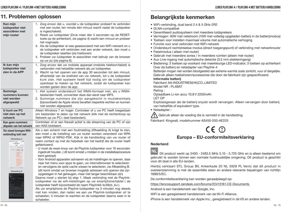 Kan geen nummers afspelen van het netwerk Tot stand brengen Wifiverbinding lukt niet Afbeelding A Afbeelding B 1.