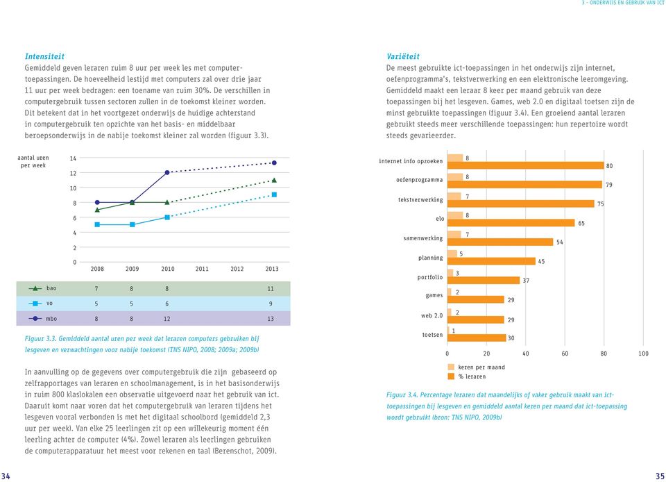 Dit betekent dat in het voortgezet onderwijs de huidige achterstand in computergebruik ten opzichte van het basis- en middelbaar beroepsonderwijs in de nabije toekomst kleiner zal worden (figuur 3.3).