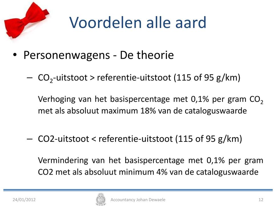 CO2-uitstoot < referentie-uitstoot (115 of 95 g/km) Vermindering van het basispercentage met 0,1%