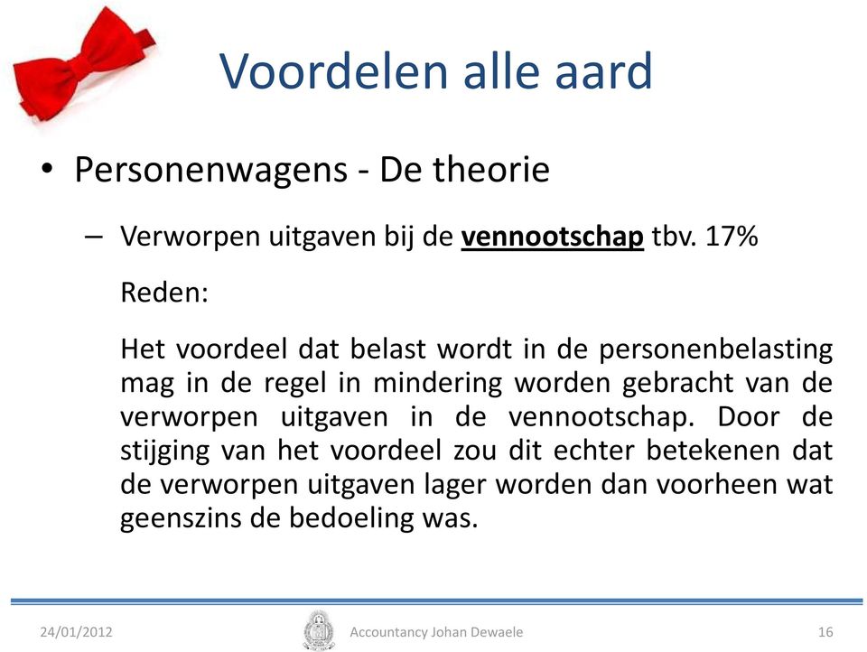 gebracht van de verworpen uitgaven in de vennootschap.