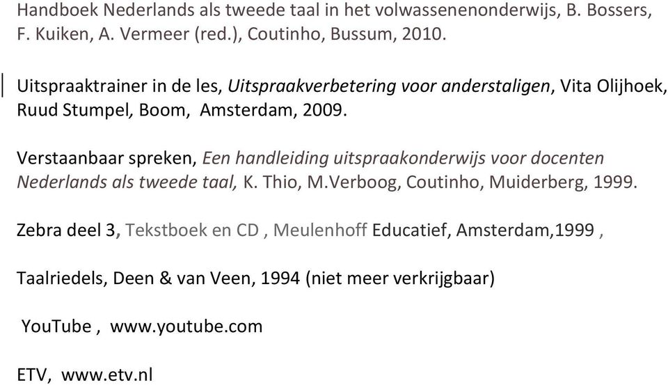Verstaanbaar spreken, Een handleiding uitspraakonderwijs voor docenten Nederlands als tweede taal, K. Thio, M.