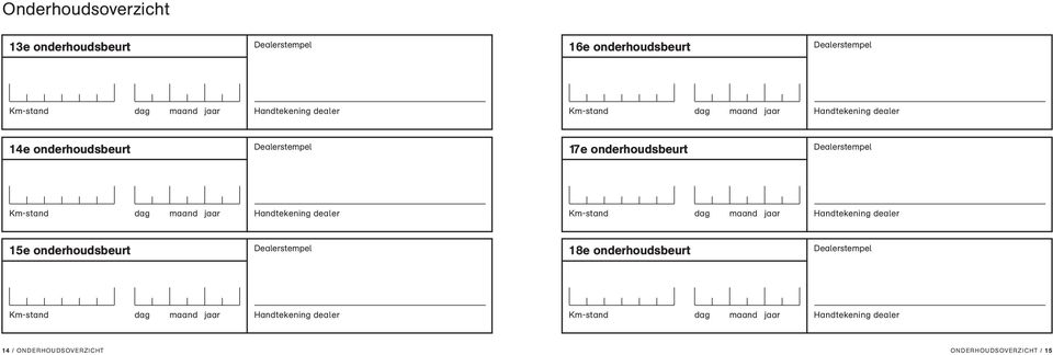 onderhoudsbeurt 15e onderhoudsbeurt 18e