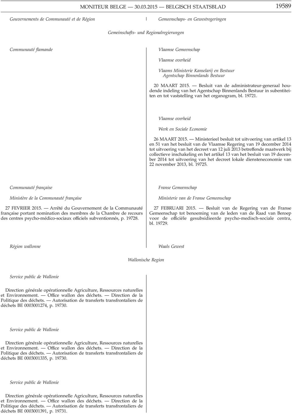 overheid Vlaams Ministerie Kanselarij en Bestuur Agentschap Binnenlands Bestuur 20 MAART 2015.