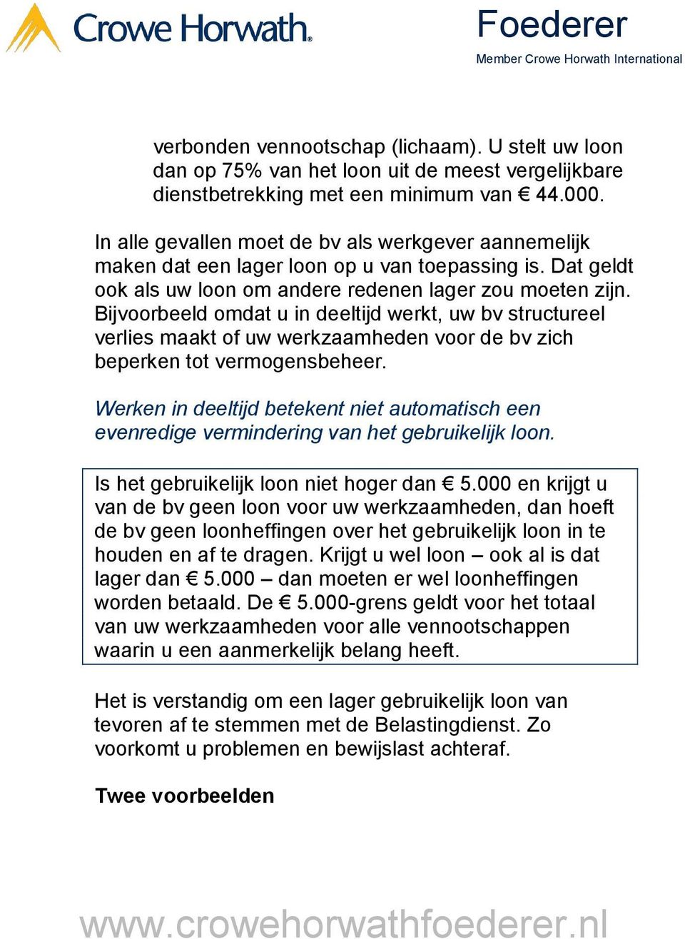 Bijvoorbeeld omdat u in deeltijd werkt, uw bv structureel verlies maakt of uw werkzaamheden voor de bv zich beperken tot vermogensbeheer.