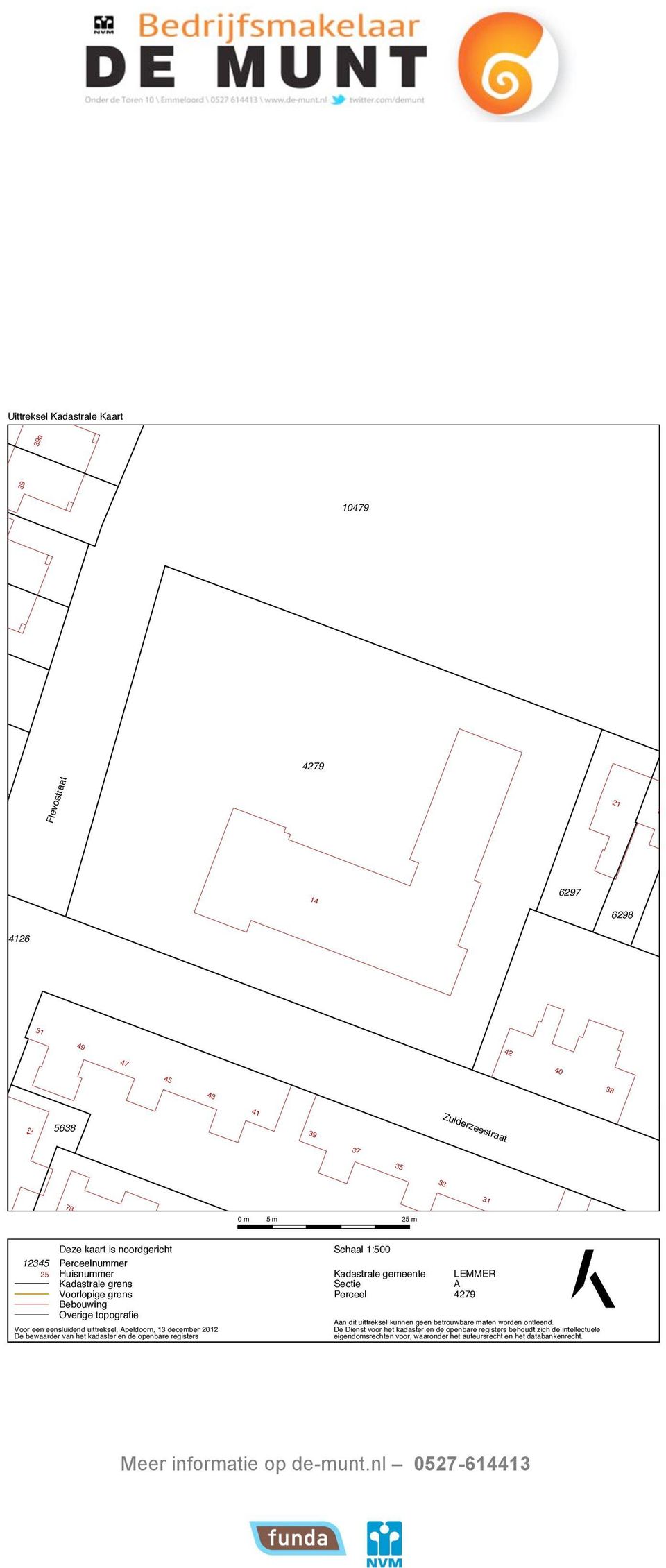 bewaarder van het kadaster en de openbare registers Schaal 1:500 Kadastrale gemeente Sectie Perceel LEMMER A 4279 Aan dit uittreksel kunnen geen betrouwbare maten worden ontleend.