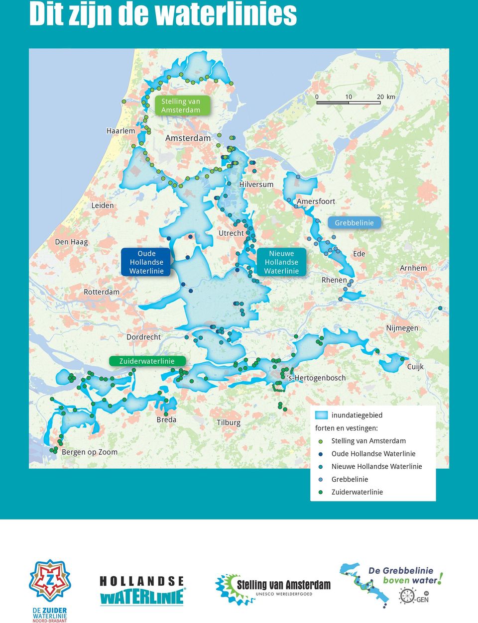 Nijmegen Dordrecht Zuiderwaterlinie Cuijk s-hertogenbosch Breda Tilburg inundatiegebied forten en vestingen: