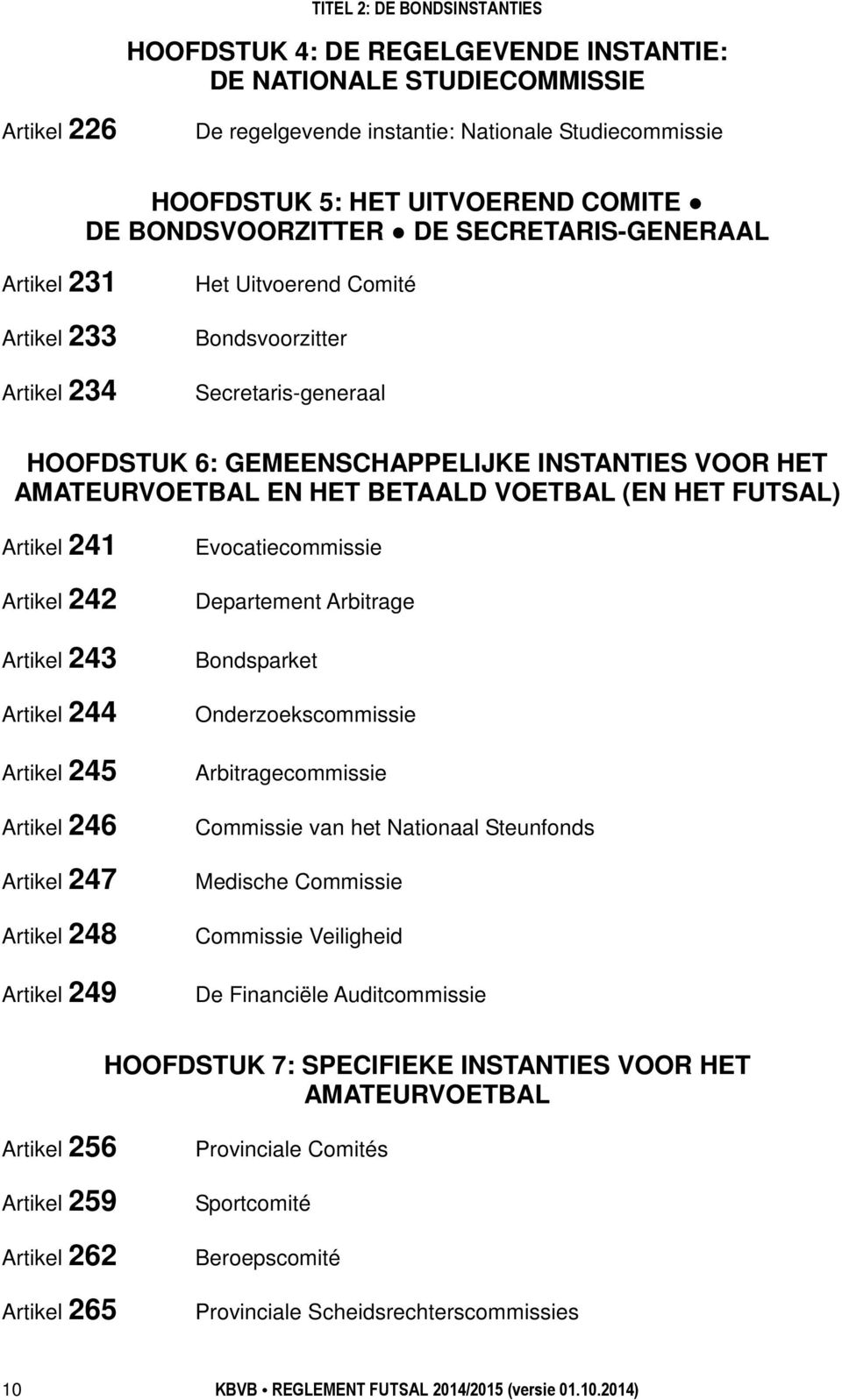 EN HET BETAALD VOETBAL (EN HET FUTSAL) Artikel 241 Artikel 242 Artikel 243 Artikel 244 Artikel 245 Artikel 246 Artikel 247 Artikel 248 Artikel 249 Evocatiecommissie Departement Arbitrage Bondsparket