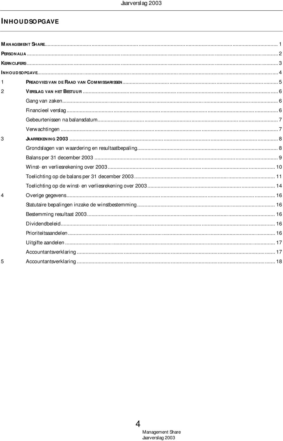 .. 9 Winst- en verliesrekening over 2003... 10 Toelichting op de balans per 31 december 2003... 11 Toelichting op de winst- en verliesrekening over 2003... 14 4 Overige gegevens.