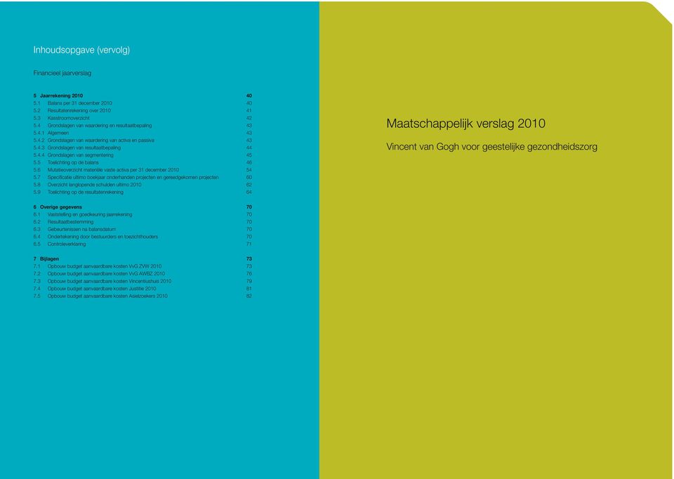 5 Toelichting op de balans 46 5.6 Mutatieoverzicht materiële vaste activa per 31 december 2010 54 5.7 Specificatie ultimo boekjaar onderhanden projecten en gereedgekomen projecten 60 5.