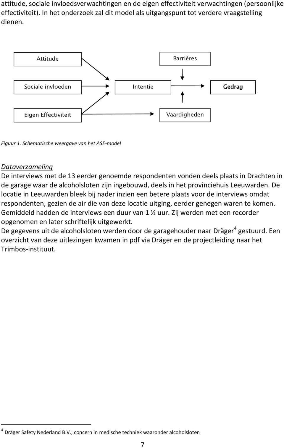 Schematische weergave van het ASE-model Dataverzameling De interviews met de 13 eerder genoemde respondenten vonden deels plaats in Drachten in de garage waar de alcoholsloten zijn ingebouwd, deels