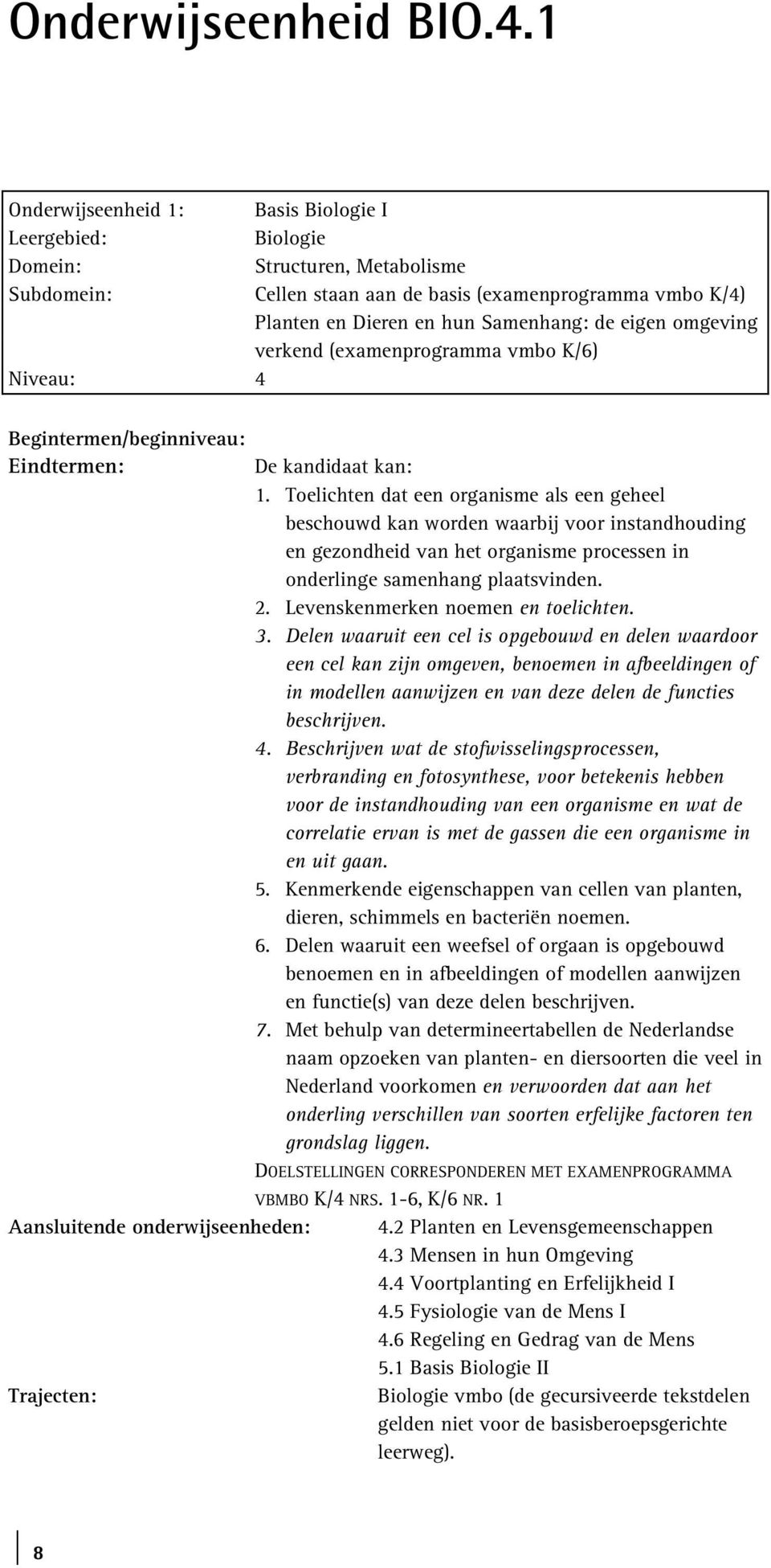 eigen omgeving verkend (examenprogramma vmbo K/6) Niveau: 4 Begintermen/beginniveau: Eindtermen: De kandidaat kan: 1.