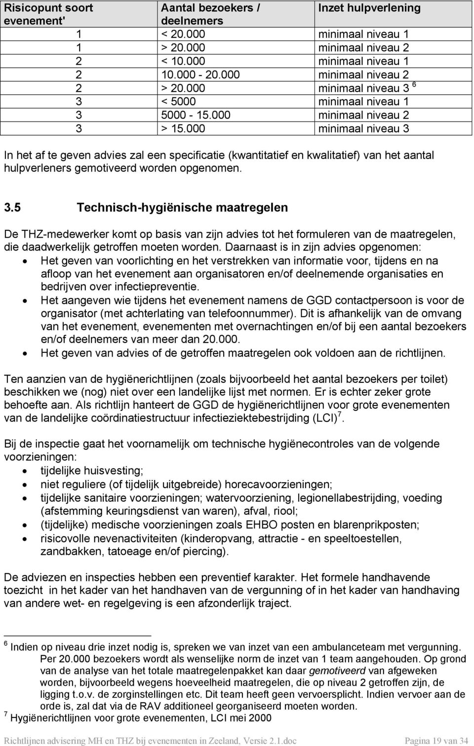 000 minimaal niveau 3 In het af te geven advies zal een specificatie (kwantitatief en kwalitatief) van het aantal hulpverleners gemotiveerd worden opgenomen. 3.5 Technisch-hygiënische maatregelen De THZ-medewerker komt op basis van zijn advies tot het formuleren van de maatregelen, die daadwerkelijk getroffen moeten worden.