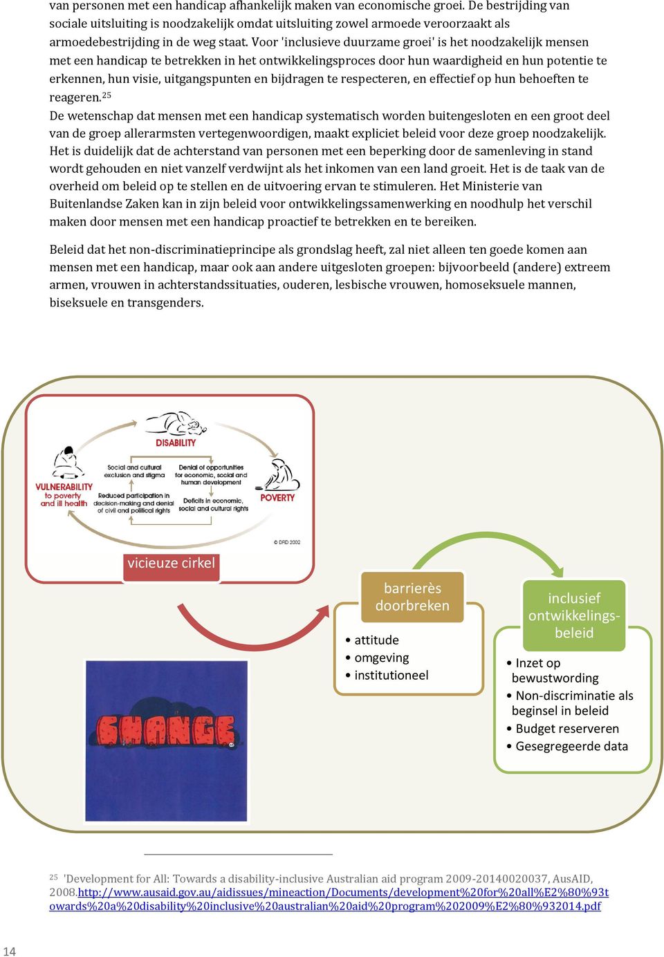 Voor 'inclusieve duurzame groei' is het noodzakelijk mensen met een handicap te betrekken in het ontwikkelingsproces door hun waardigheid en hun potentie te erkennen, hun visie, uitgangspunten en