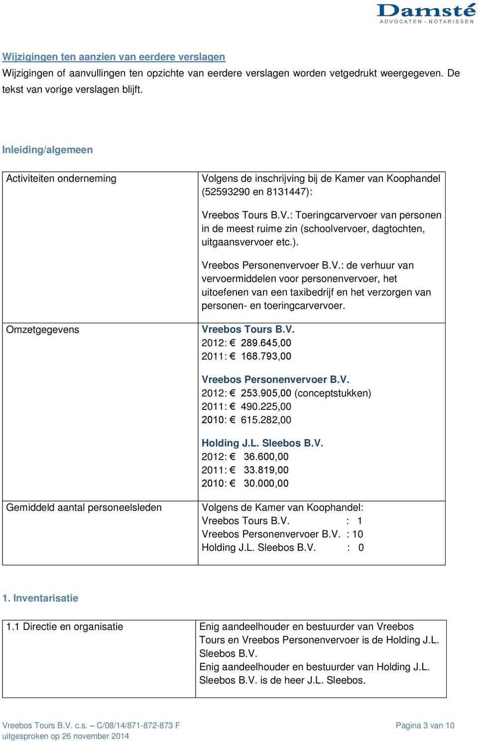 ). Vreebos Personenvervoer B.V.: de verhuur van vervoermiddelen voor personenvervoer, het uitoefenen van een taxibedrijf en het verzorgen van personen- en toeringcarvervoer.