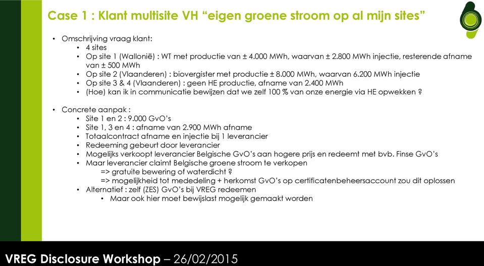 200 MWh injectie Op site 3 & 4 (Vlaanderen) : geen HE productie, afname van 2.400 MWh (Hoe) kan ik in communicatie bewijzen dat we zelf 100 % van onze energie via HE opwekken?