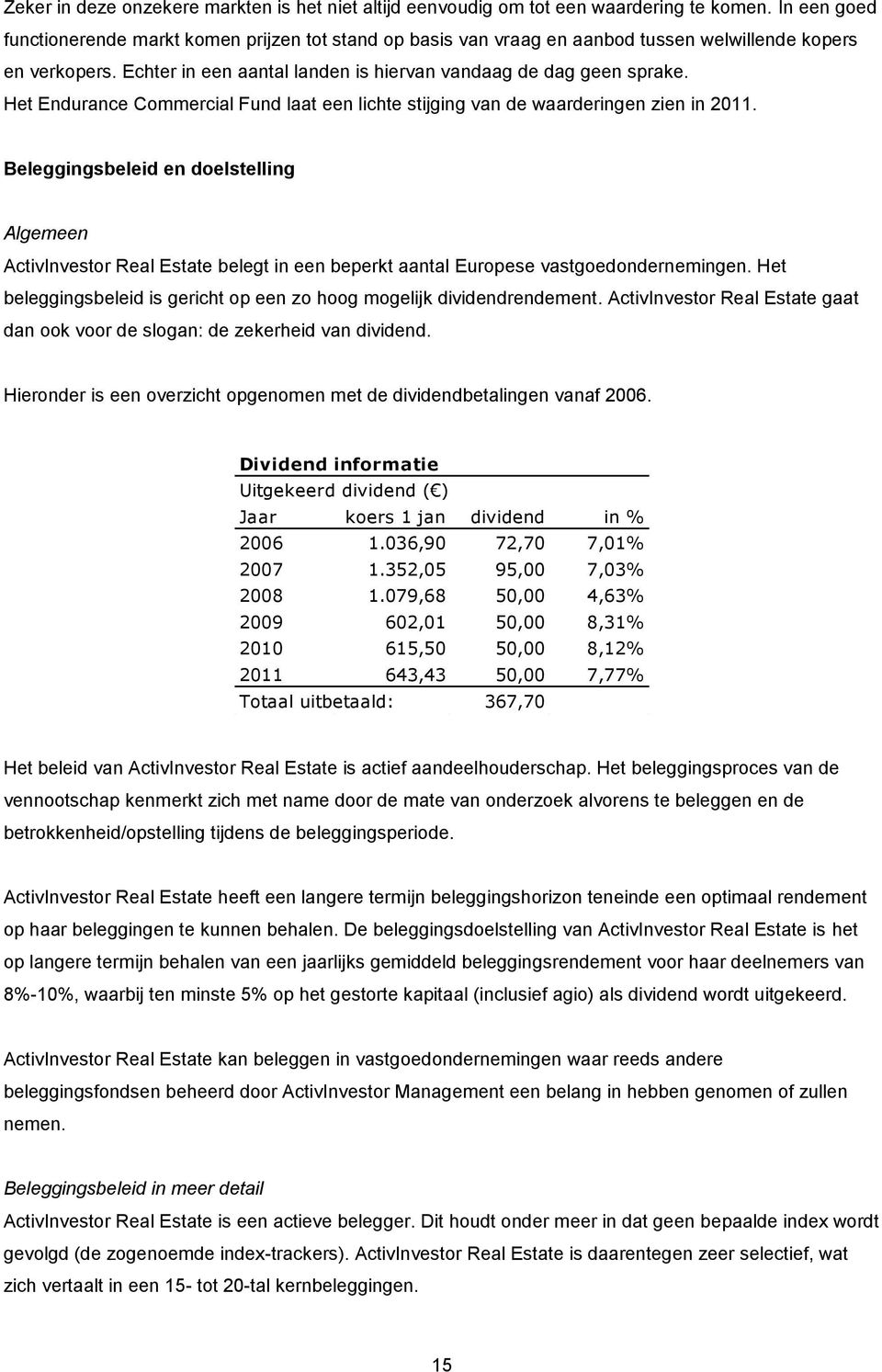 Het Endurance Commercial Fund laat een lichte stijging van de waarderingen zien in 2011.