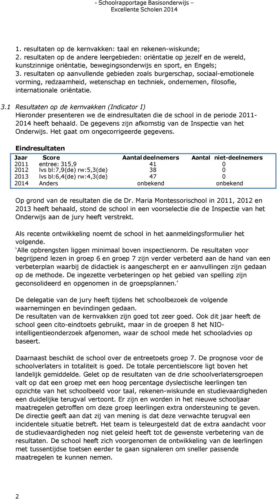 resultaten op aanvullende gebieden zoals burgerschap, sociaal-emotionele vorming, redzaamheid, wetenschap en techniek, ondernemen, filosofie, internationale oriëntatie. 3.