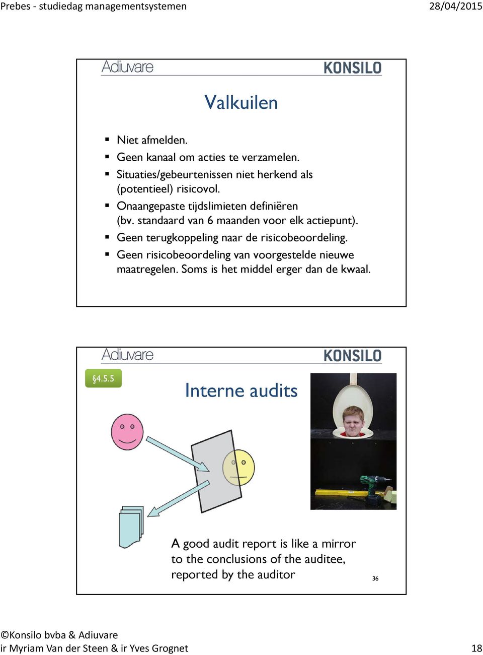 Geen terugkoppeling naar de risicobeoordeling. Geen risicobeoordeling van voorgestelde nieuwe maatregelen.