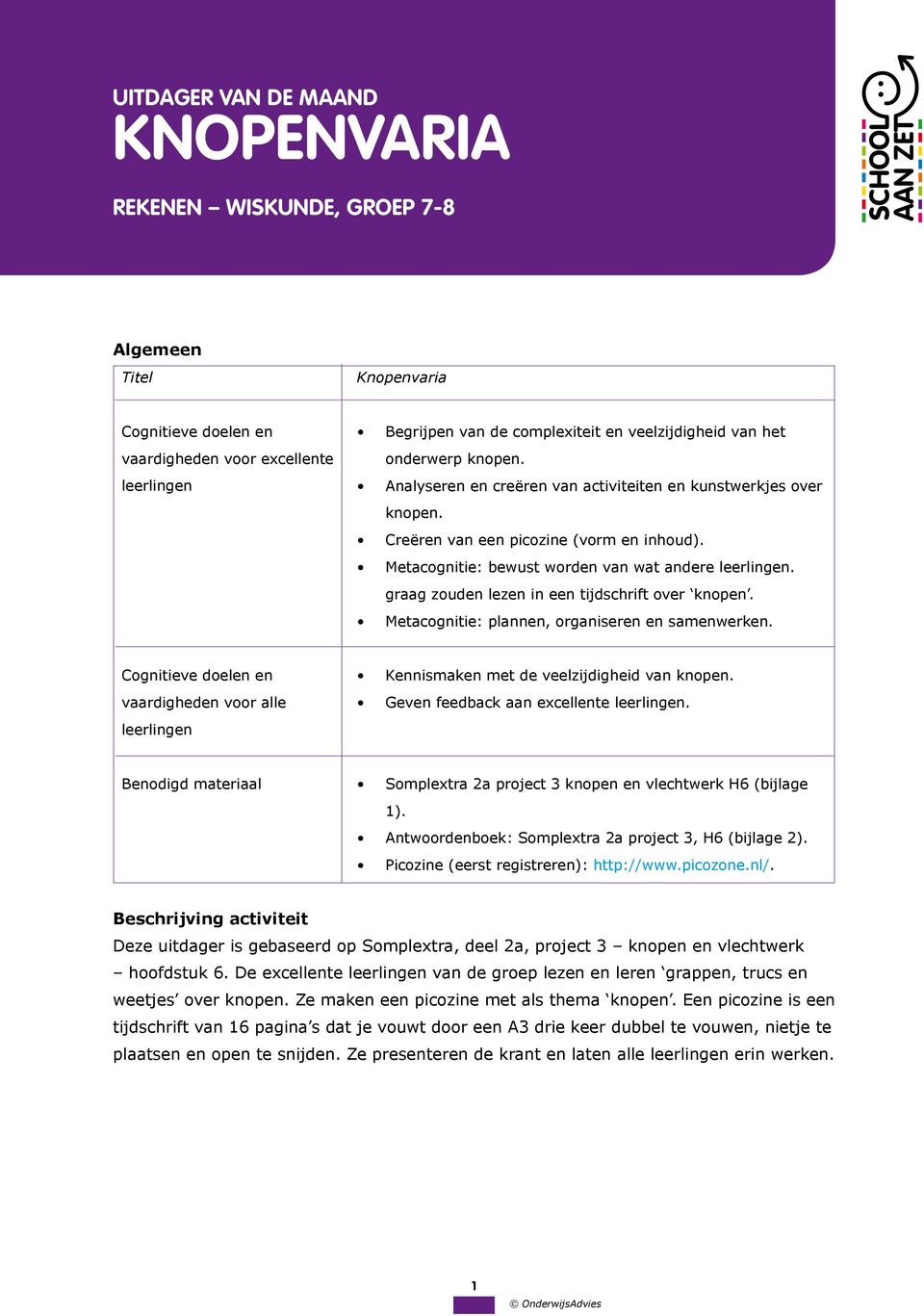 graag zouden lezen in een tijdschrift over knopen. Metacognitie: plannen, organiseren en samenwerken.